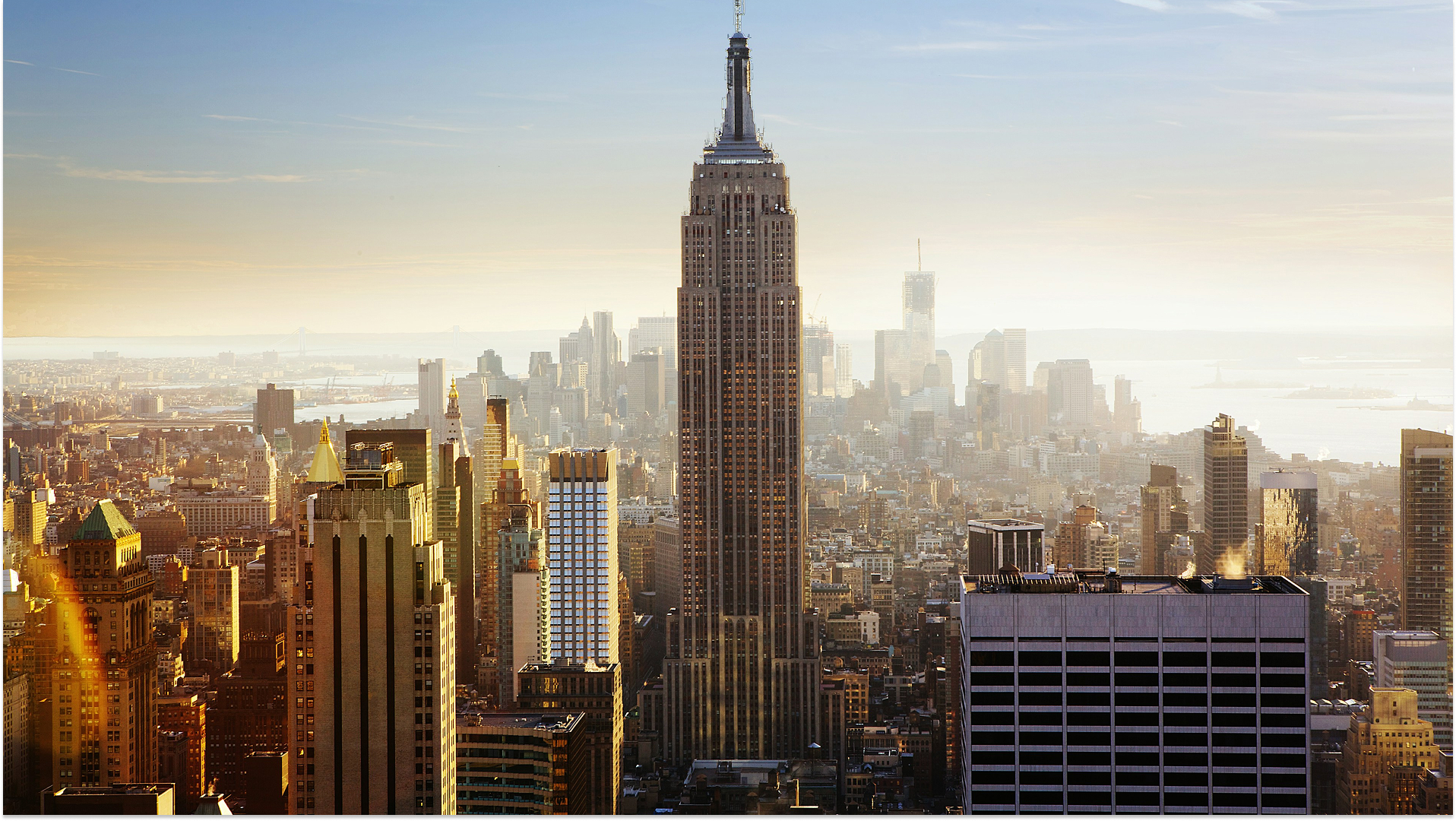 The New York City skyline at sunset. Bend Bioscience will be at DCAT Week March 23-26, 2026